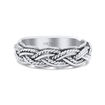 Multi Braided Twisted Rope Woven Knot Oxidized Band Solid 925 Sterling Silver Thumb Ring 6mm